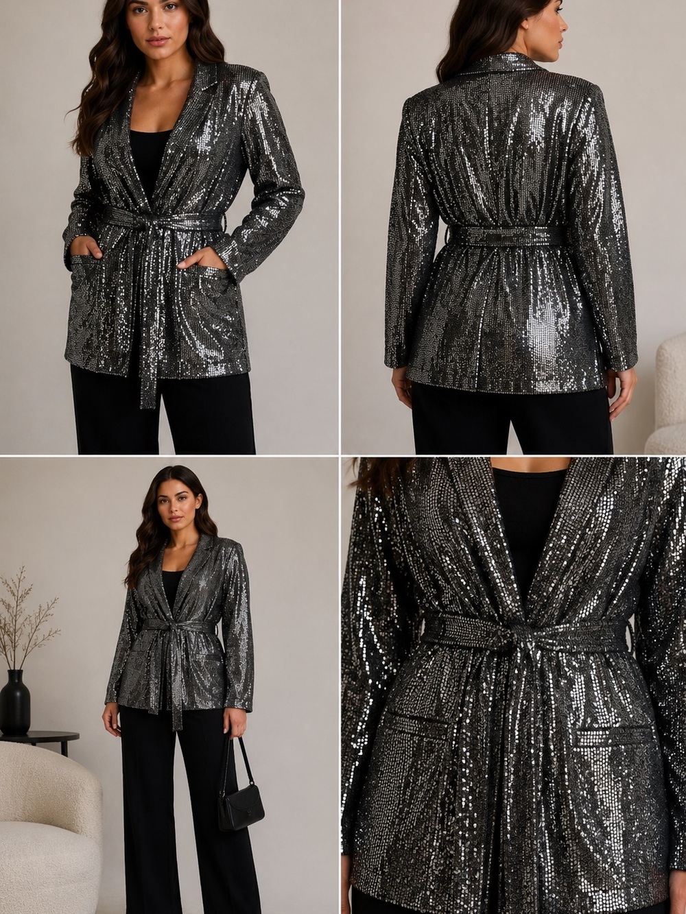 Bershka Special Edition Silver Sequin Sparkly Blazer Jacket | Size L